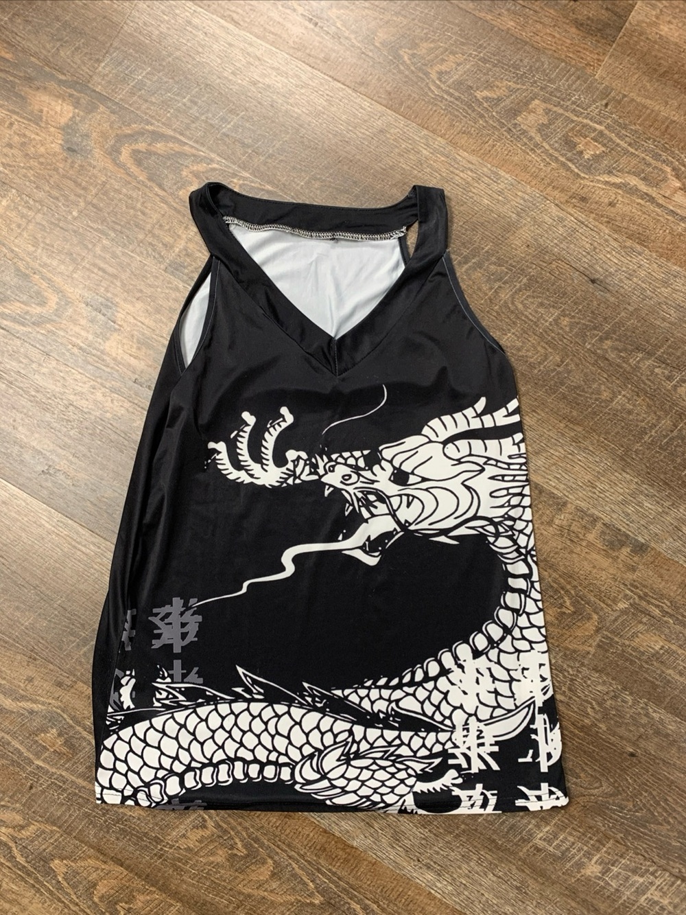 Firmiana Black Dragon Graphic Tank Top - White Print